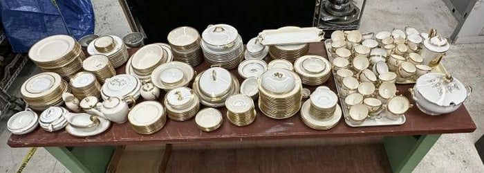 HUGE estate lot LENOX & LIMOGES cream and gold trim dishes, from estate in Boston, great lot for a