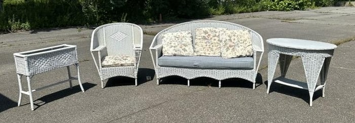 Nice old (4) pieces of older wicker, from Kingston, N.Y. estate, structurally sound, was used in