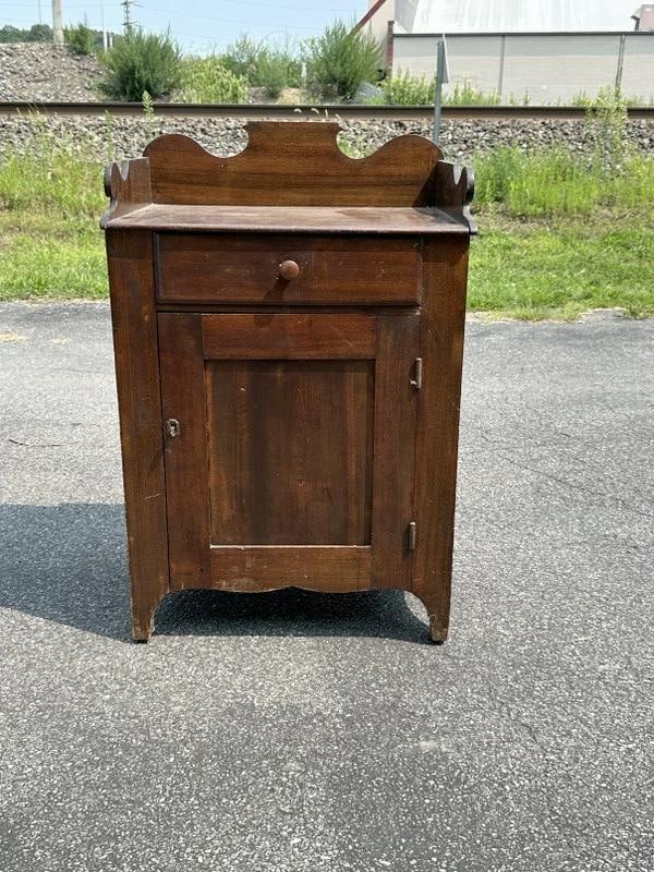 Nice country pine washstand with backsplash, nice original dark finish, structurally sound. From (1 of 1)