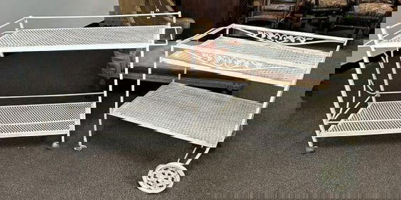 (2) painted white outdoor metal carts, from country home in Hudson Valley. Structurally sound.