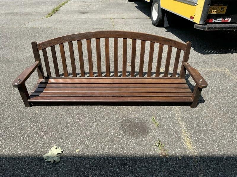 Nice teak hanging porch swing, from fine estate in Hudson Valley, was used on their back porch (1 of 2)