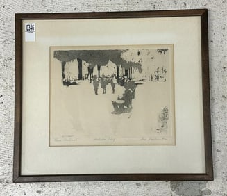 Jack Perlmutter (1920 - 2006) signed Mid Century engraving titled ( NOON SHADOWS ) Artist's Proof,