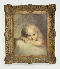 Wonderful circa 1910 o/c portrait of young girl, unsigned, back was covered with board and paper,