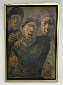 Wonderful impressionist circa 1930's o/c with three men, signed illegibly on bottom center edge. (