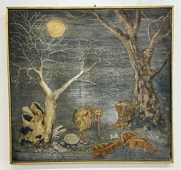 Wonderful o/b illustration like signed ( MACTAVISH dated 1963 ) of long beak bird in woods, with (1 of 5)