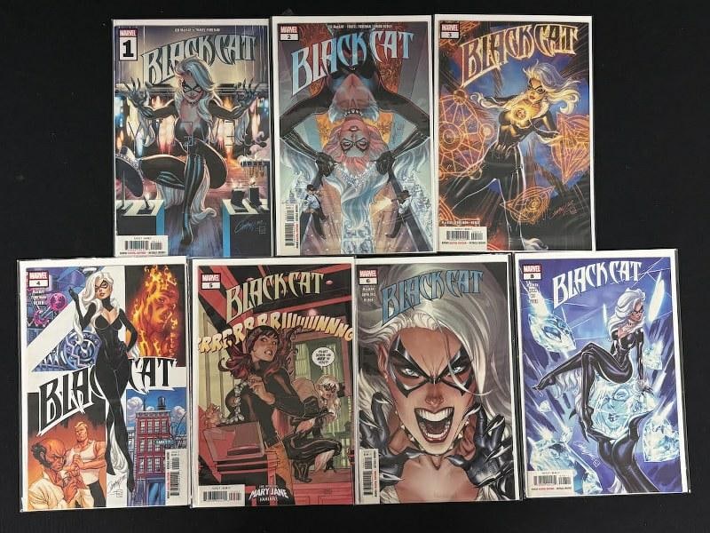Lot of 7 2010s Black Cat with J. Scott Campbell cheesecake covers. Includes issues 1-6 & 8. Though: Lot of 7 2010s Black Cat with J. Scott Campbell cheesecake covers. Includes issues 1-6 & 8. Though ungraded, owner collected high-quality issues and stored them directly in bags/boards.