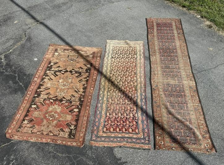 (3) estate worn handmade oriental rugs, from estate in Hudson Valley, just how we found them on the (1 of 5)