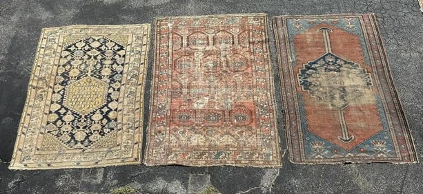 (3) estate worn handmade oriental rugs, from estate in Hudson Valley, just how we found them on the