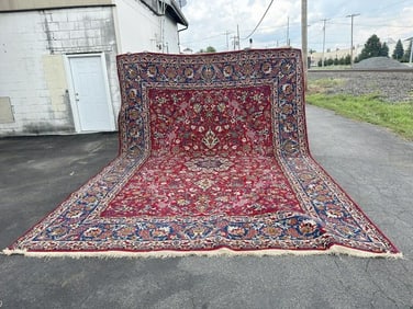 Large handmade wool oriental rug, from estate in Hudson Valley, a few small minor wear spots, good