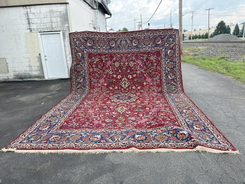 Large handmade wool oriental rug, from estate in Hudson Valley, a few small minor wear spots, good (1 of 4)