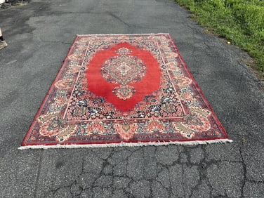 Large handmade oriental rug, from Boston estate, nice overall condition, measures 118" x 77".