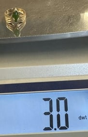 Ladies 14k ring with jade stone, from local estate, weighs 3 pennyweights, size is 6 1/2, nice