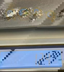 (4) pc. 14k portrait jewelry set to include earrings, brooch and ring, ring size is 6, total weight