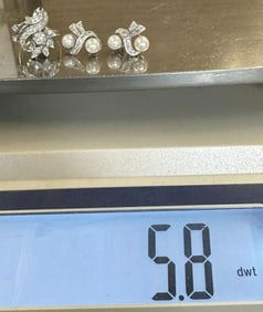 Ladies 14k white gold diamond cocktail ring, with similar diamond and pearl earrings, from local