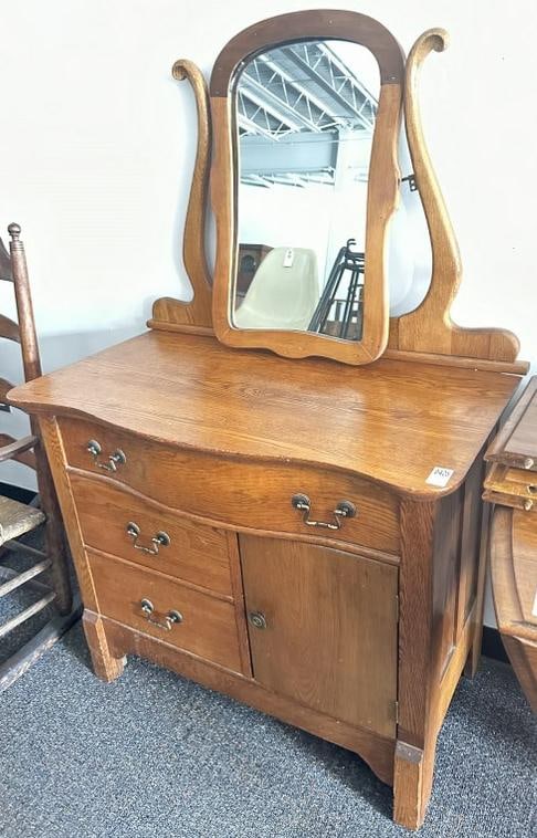Oak washstand with mirror, structurally sound, from Hudson Valley estate. (1 of 1)