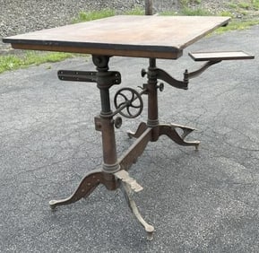 Wonderful early adjusting drafting table, found in Hudson Valley estate, great form, has swing out
