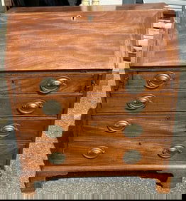 18th century or early 19th c dropfront desk, wonderful form and patina, great brass handles.