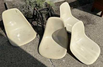 (4) HERMAN MILLER fiberglass chairs, off bases, bases are there, just as we found them in local