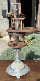 Deco polished aluminum & onyx base smoking stand, in very nice condition, with pipes, just as we