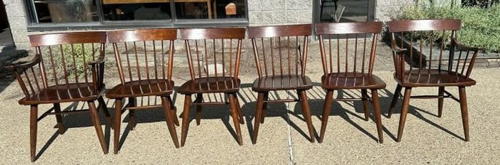 (6) Mid Century style cherry dining chairs, from Hudson Valley estate, includes (2) armchairs. Made