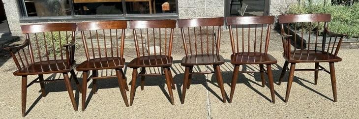 (6) Mid Century style cherry dining chairs, from Hudson Valley estate, includes (2) armchairs. Made (1 of 4)
