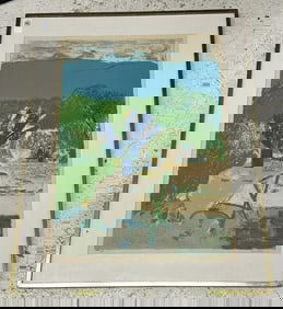 Guy Bardone (1927-2015 ) signed lithograph titled ( La Terrasse" ) with DAVID B. FINDLAY GALLERIES