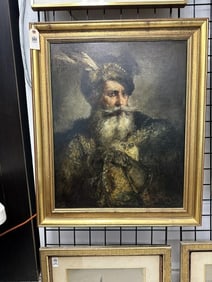 19th c Continental portrait of a bearded genteman, signed illegibly, professionally relined at some