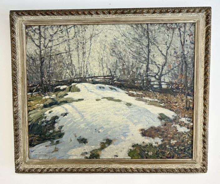 Everett Longley Warner (1877 - 1963 ) impressionist Winter landscape, signed lower left, in nice (1 of 5)