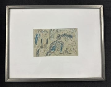 Ludwig Kirschner (Born 1872 ) drawing with people , has his estate stamp on back ( NACHLASS
