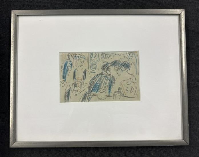 Ludwig Kirschner (Born 1872 ) drawing with people , has his estate stamp on back ( NACHLASS (1 of 4)