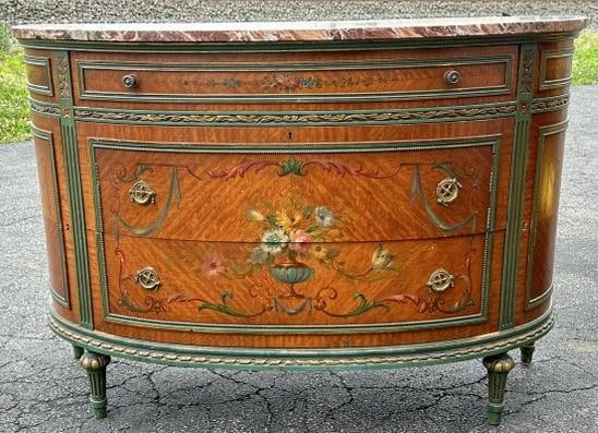 Wonderful satinwood marble top handpainted demi lume commode, great size and form, marble top in (1 of 5)