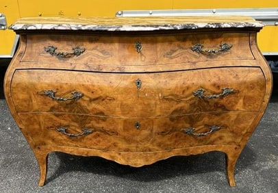 Fabulous burl bombay (Italian ? ) marble top chest of drawers from a Boston estate we are selling,