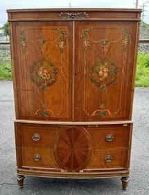 Nice satinwood inlaid handpainted chiffarobe, from fine Hudson Valley estate, structurally