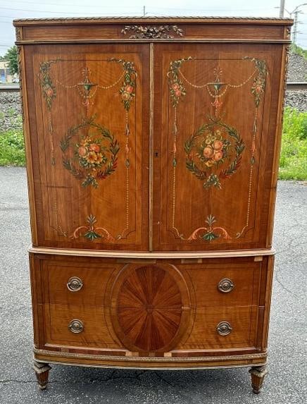 Nice satinwood inlaid handpainted chiffarobe, from fine Hudson Valley estate, structurally (1 of 4)