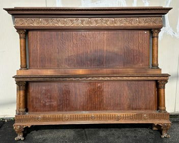 Early satinwood decorative bed, nice detail with columns on front, from Boston estate we are