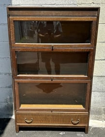 (3) stack oak barrister bookcase, from local estate ( has old water stains on top finish ),