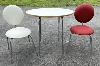 Karl Anderson & Sons ( Sweden ) bistro table & (2) chairs in fine condition, from estate in Hudson