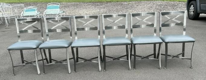 (6) contemporary quality stainless steel dining chairs, from local home. Made by Johnston Casuals
