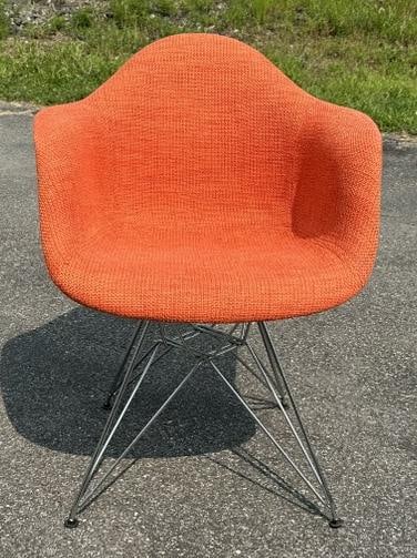 Mid Century Herman Miller Eames style chair with orange fabric, nice condition, from local home. (1 of 4)