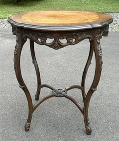 Nice 1920's inlaid walnut stand, structurally sound, nice form, from local estate. Wonderful inlay