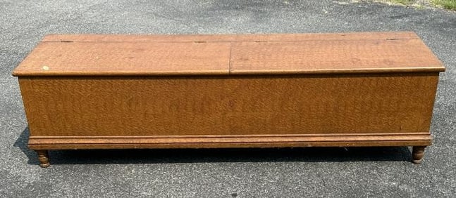 Wonderful 19th c grain painted double door dovetailed blanket or storage box, right out of a Hudson