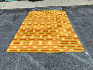 Mid Century style wool rug  ( small hole in center ), vibrant color, from Hudson Valley estate,