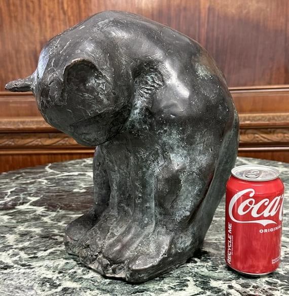 Rocco Armento (1924-2011 ) 12" high bronze seated cat sculpture, wonderful form and patina, directly (1 of 4)