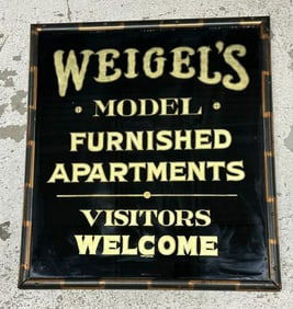 Wonderful early reverse painted sign, circa 1890's or so, in original frame, gilt lettering over