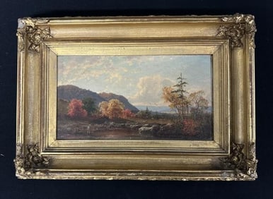 Frederic (Frederick) Rondel, Sr. (1826 - 1892) o/b Fall landscape, with mountains in background &
