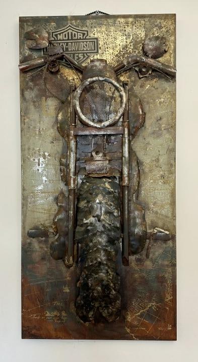 HARLEY DAVIDSON Bar & Shield Motorcycle metal wall sculpture, from Corporate offices of Ande Rooney. (1 of 4)