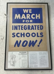 Rare cardboard broadside poster ( WE MARCH FOR INTEGRATED SCHOOLS NOW! ) with original paper program