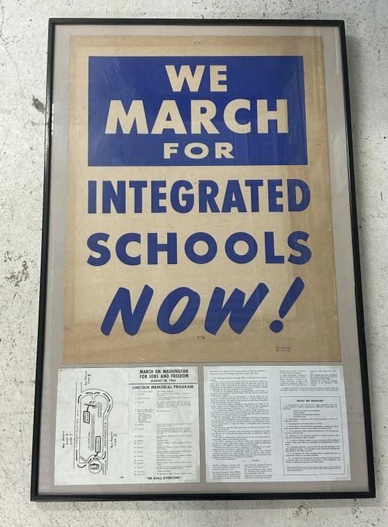 Rare cardboard broadside poster ( WE MARCH FOR INTEGRATED SCHOOLS NOW! ) with original paper program (1 of 6)