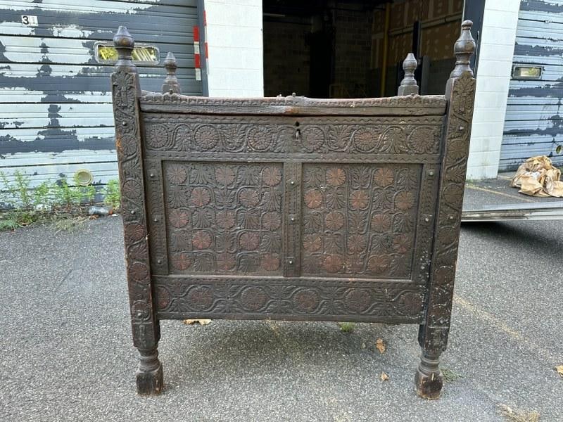 Large early carved Indonesian(?) lift top storage chest, structurally sound, from old Hudson Valley (1 of 6)