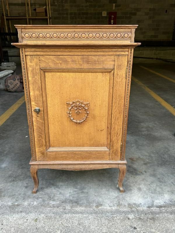Circa 1900 oak double sided cabinet with shelves on both sides, structurally sound, measures 29" W X (1 of 4)
